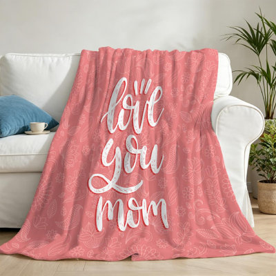 Jeté en molleton rose ultra doux, imprimé calligraphique Love You Mom