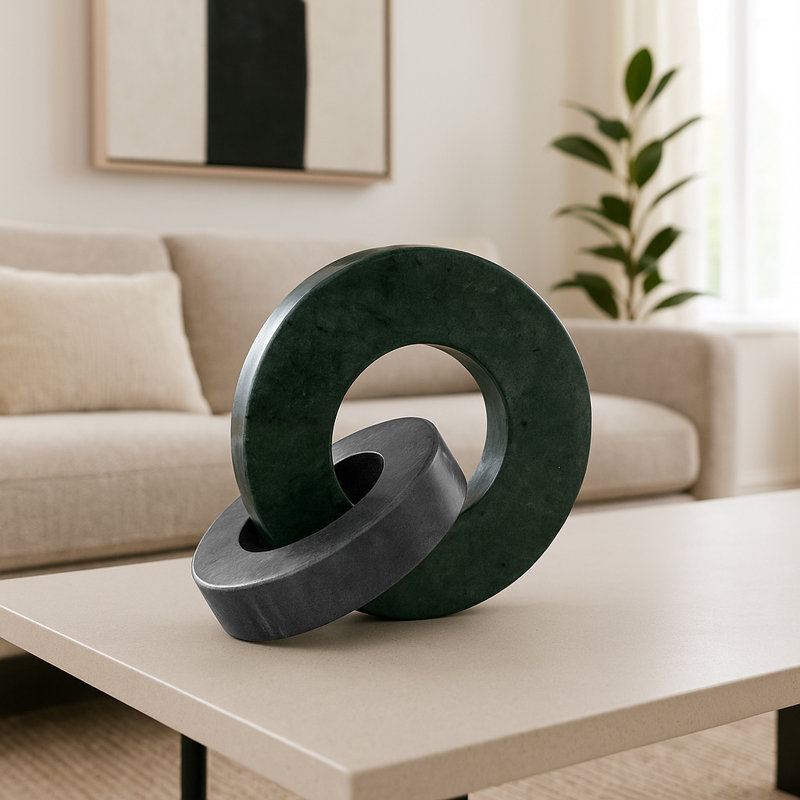Usko Elegant Double Ring Marble Sculpture Statues For Home Decor - Decorations For Living Room Style With Figurines Or Decorative Objects - 8"