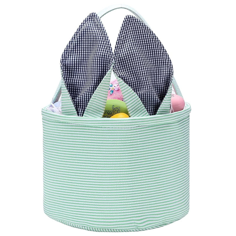 Easter Basket Easter Egg Hunting Basket Easter Bunny Basket Candy Egg Basket Gift Buckets Seersucker Egg Basket Bags For,Personalized Bags