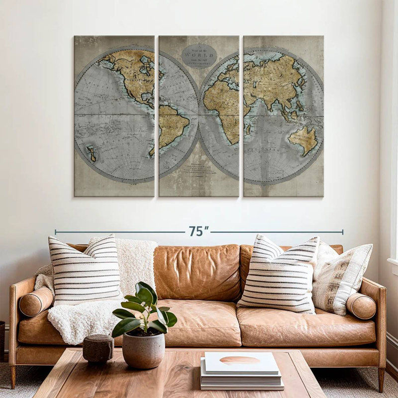 Carte rustique du monde Aliaz, H 42 po x l 65 po