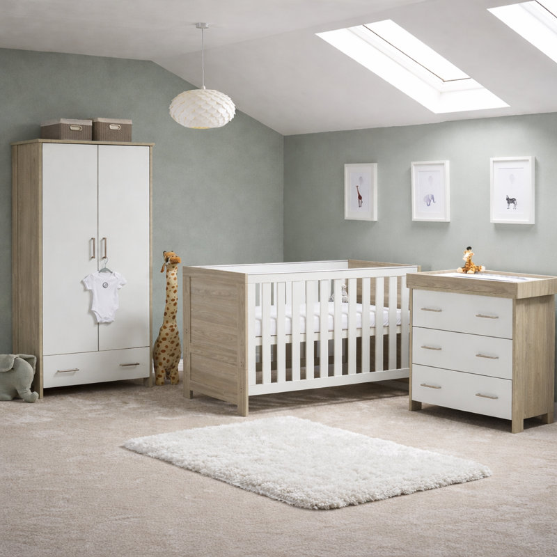 Nika Cot Bed 3-Piece Nursery Furniture Set, Grey Wash/White
