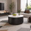 Table basse ronde mobile 29,5 "avec roulettes, plateau en pierre frittée à motif marbré, 2 tiroirs de rangement, table de salon moderne-2047145682