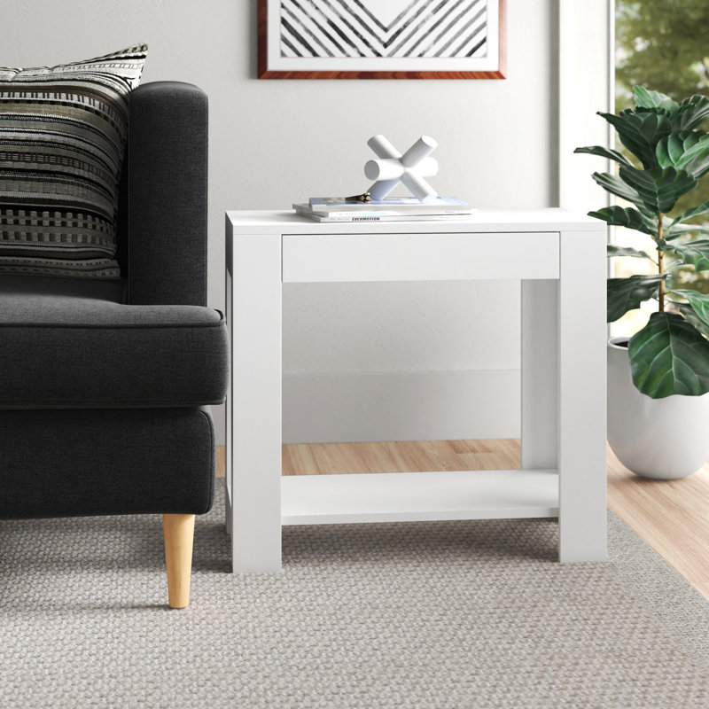 Farrah End Table with Storage, White