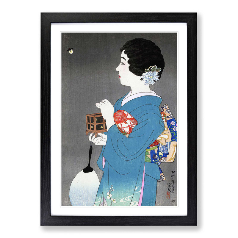 Lady Holding a Box by Ito Shinsui - Picture Frame Painting Print, Black Framed, 48cm H x 36cm W x 2cm D
