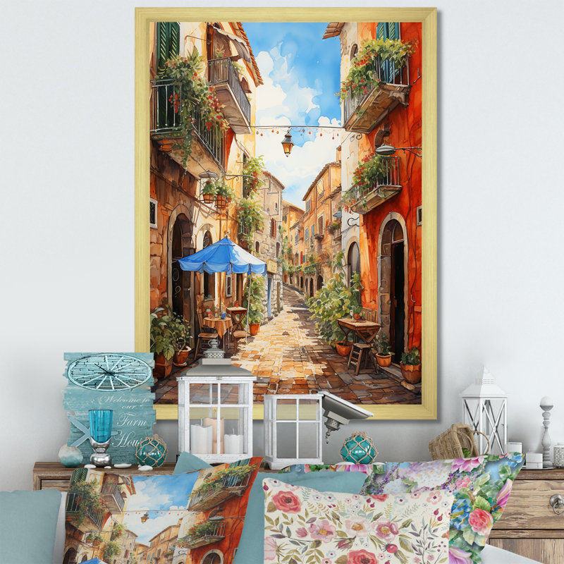 «Italian Village Essence 1», art mural Italie, H 20 po x l 12 po x P 1 po, Encadrement doré