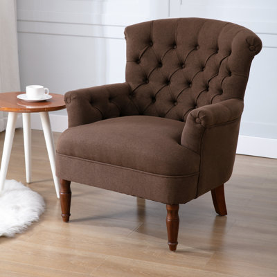 31.5" Wide Tufted Chenille Armchair with Wooden Legs