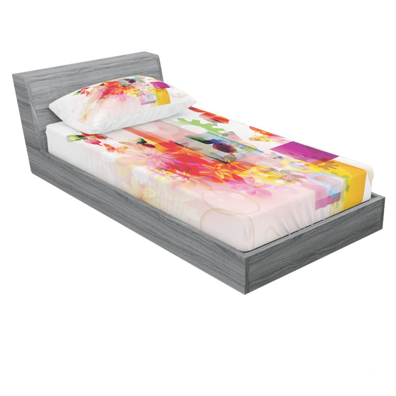Microfiber Abstract Sheet Set, Twin Sheet Set with Fitted Sheet