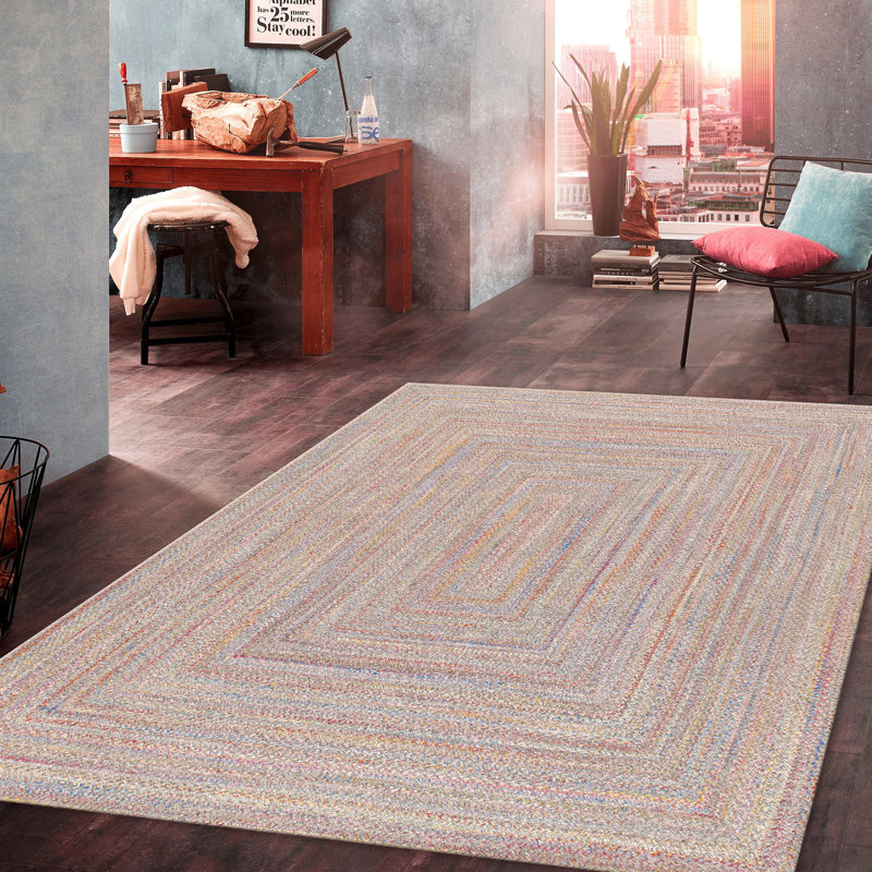 Tapis multicolore à motif géométrique tressé à la main Lagos, Rectangle 5 pi x 8 pi