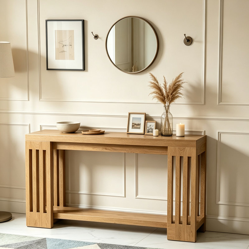 Farmhouse 2-Tier Sofa Table with Vertical Stripe Legs