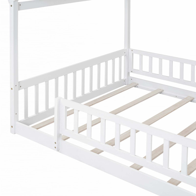 Structure de lit en bois avec clôture, Double, Blanc