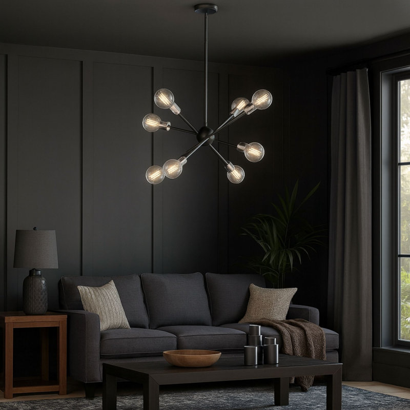Lustres 8 lumières 26 po Laterna, Noir mat/nickel brossé