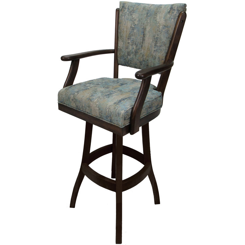 Irminger Classic Swivel Wood Extra Tall Stool, Bar Stool (30" Seat Height), Blue Polyester Blend/Brown Frame