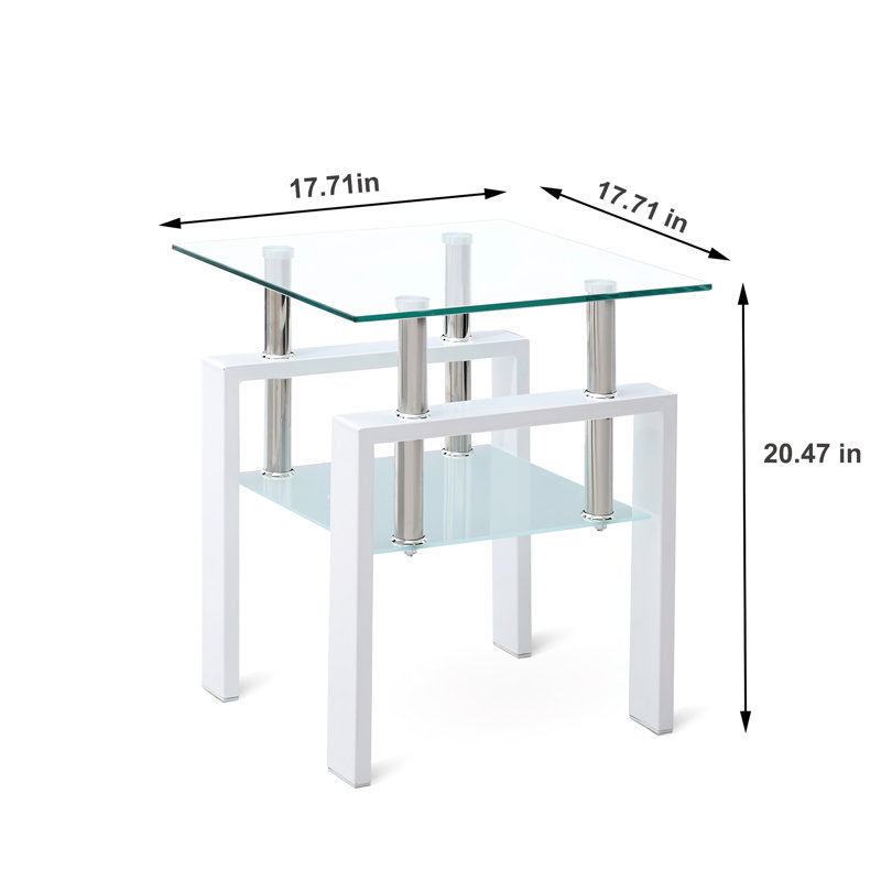 Tempered Glass Side Table With 2-Layer Storage, Square Design, Smooth Surface For Easy Sanitizing, Home Interior 2 Pieces Living Room End Cleaning