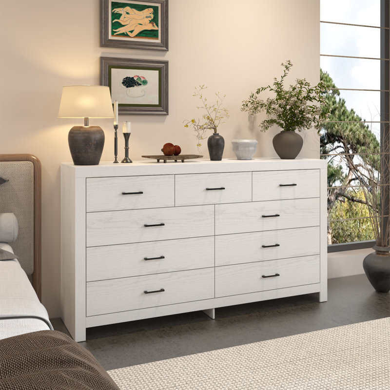 9-Drawer Dresser With Rustic Style, Gray