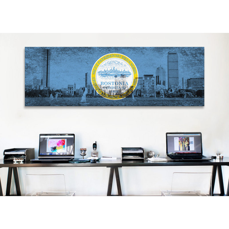 Impression panoramique sur toile, drapeau boston, massachusetts, grunge, H 16 po x l 48 po x P 0,75 po