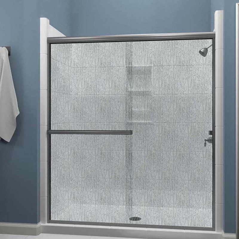 Lese 70.38 in. H Bypass Semi-Frameless Shower Door with Header, Rain, Brushed Nickel