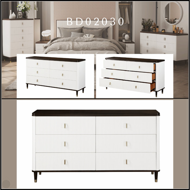 Commode Carena blanc et noyer avec plateau à bijoux en feutre