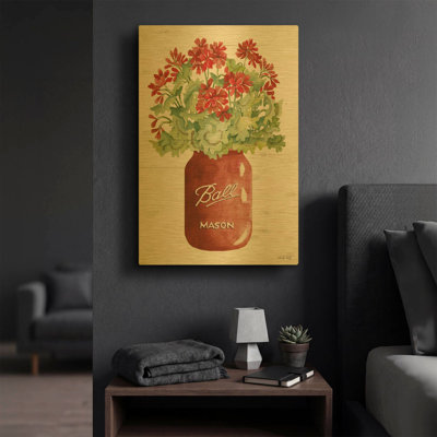 'Patriotic Red Jar' By Cindy Jacobs Gold Metal Wall Art, 16" x 24"