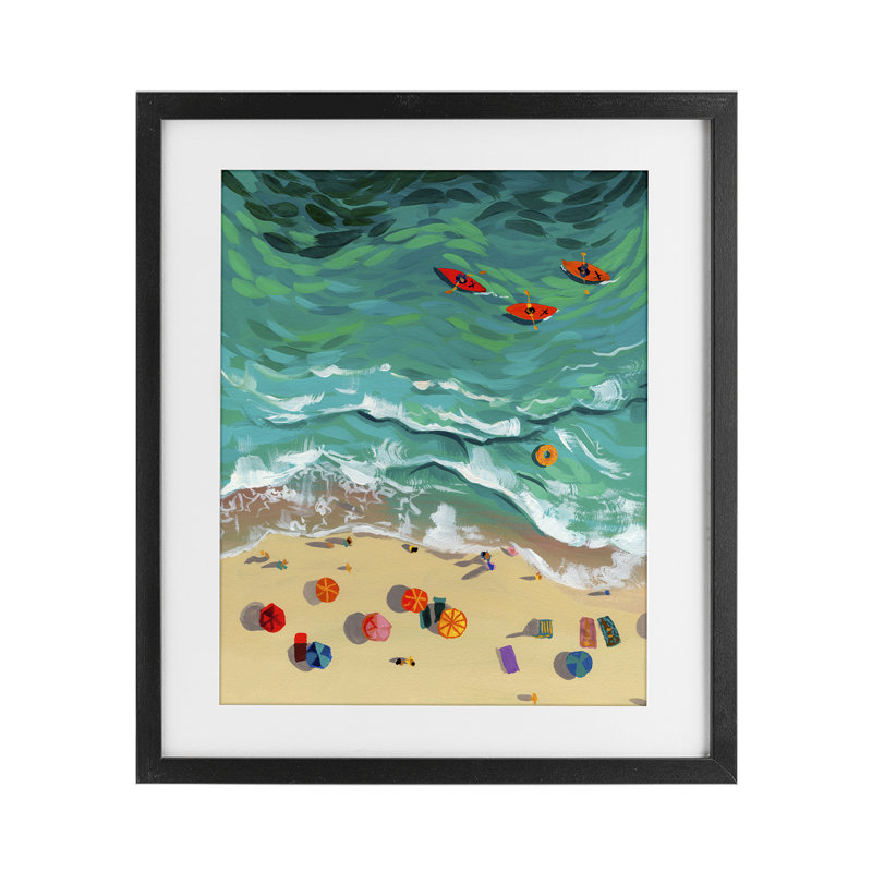 Three Kayaks in Turquoise Waves, reproduction encadrée sous verre, conception de Brook Page, H 21 po x l 17 po