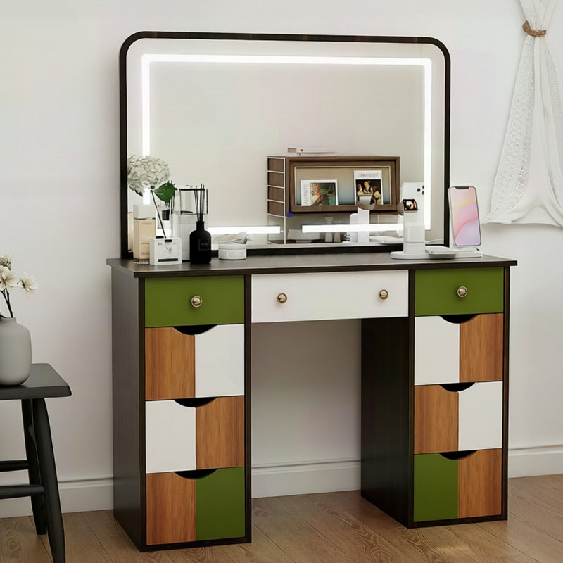 Naruin Makeup Vanity with LED Lighted Mirror and Power Outlet