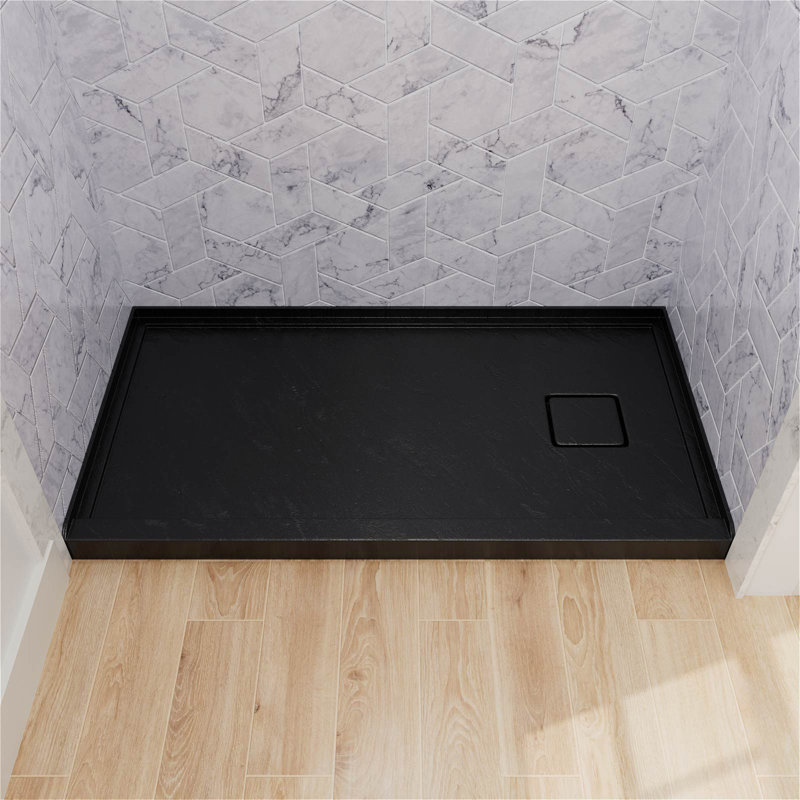 60 In. X 32 In. Rectangle Black Acrylic Bathroom Alcove Shower Pan Base With Right Hand Drain