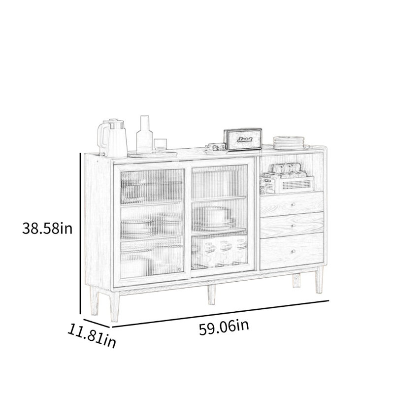 - Armoire d'appoint coulissante mince, H 38,58 po x l 59,06 po x P 11,81 po, Natural Wood