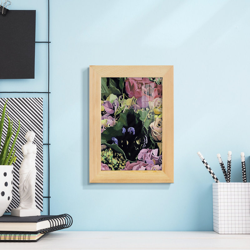 Motif floral sur fond noir IV, H 8 po x l 6 po x P 1 po, Naturel