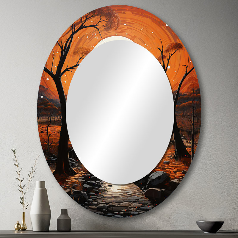 Miroir mural africain I, art mural orange, 43 po x 33 po