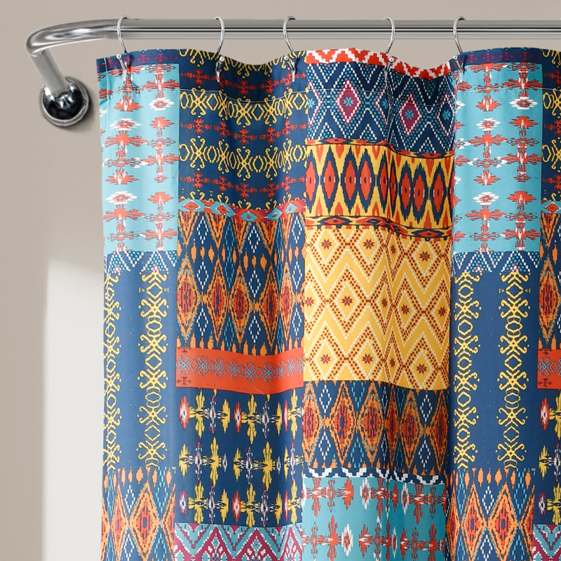 Vibrant Multi-Color Patchwork Fabric Shower Curtain, 72" x 72"