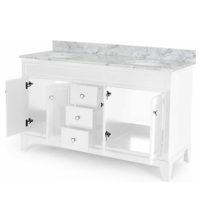 Meuble-lavabo double 61,01 avec comptoir, Blanc