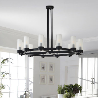 12-Light Dimmable Wagon Wheel Chandelier