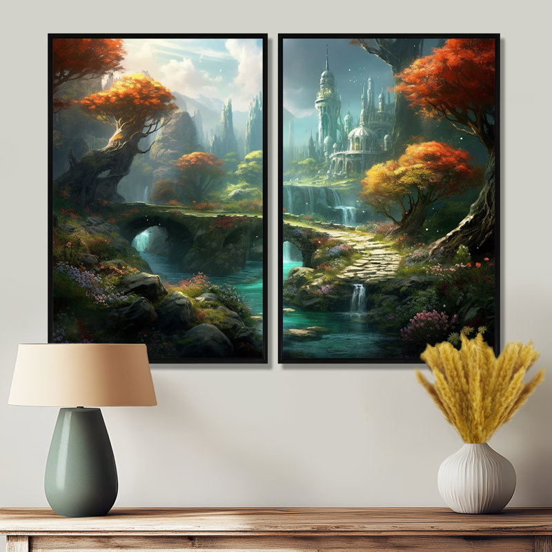 Château de conte de fées I - grands châteaux, impressions sur toile, 2 panneaux, Noir, H 36 po x l 48 po