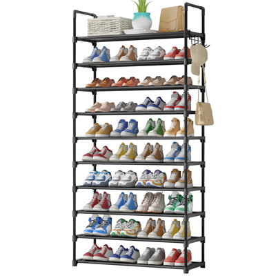 Shoe Rack for Closet - 10-Tier Shoe Organizer with Hook Rack, Large-Capacity & Space-Saving Shoe Shelf for Entryway, Bedroom, Living Room,32.2" x 11.8