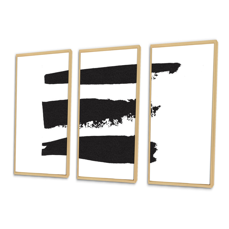 «Black and White Geometric Company II», ensemble d'art mural moderne encadré sur toile Mid-Century