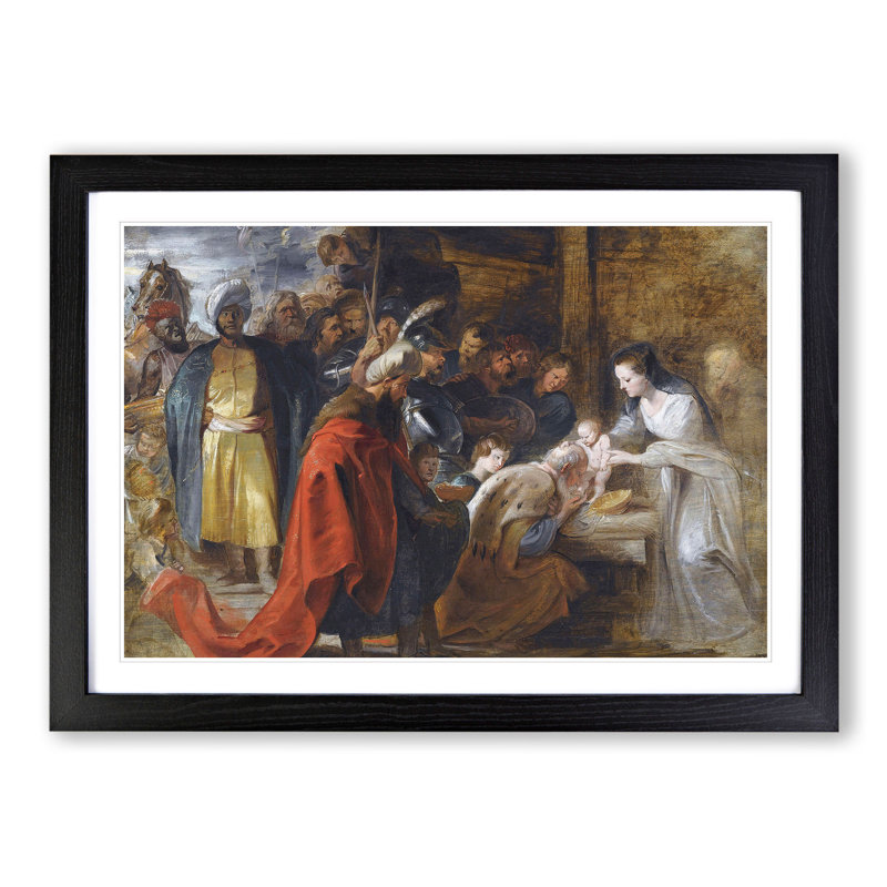 The Adoration of the Magi by Peter Paul Rubens - Picture Frame Painting, 36cm H x 48cm W x 2cm D, Black