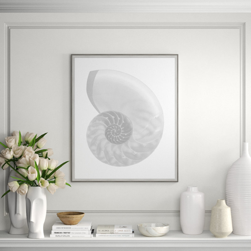 Silver Leafed Shell 4' Framed Graphic Art Print on Glass