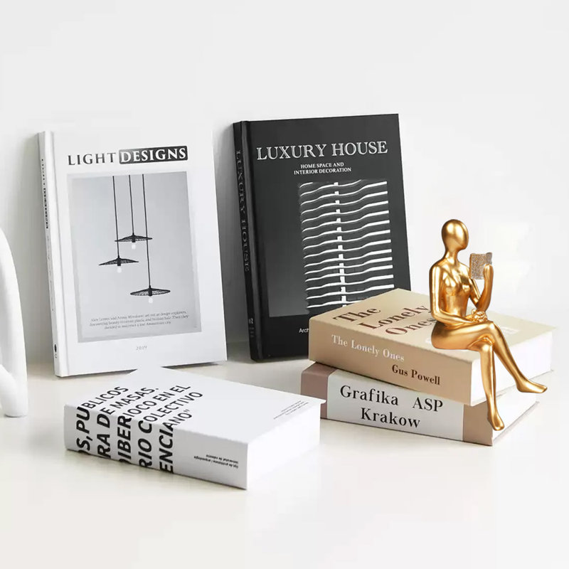 Artistic Figurine, Abstract Reading Statue,Bookshelf Decor, Gold