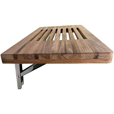 Banc de douche pliable en teck, siège de salle de bain mural avec supports en acier inoxydable