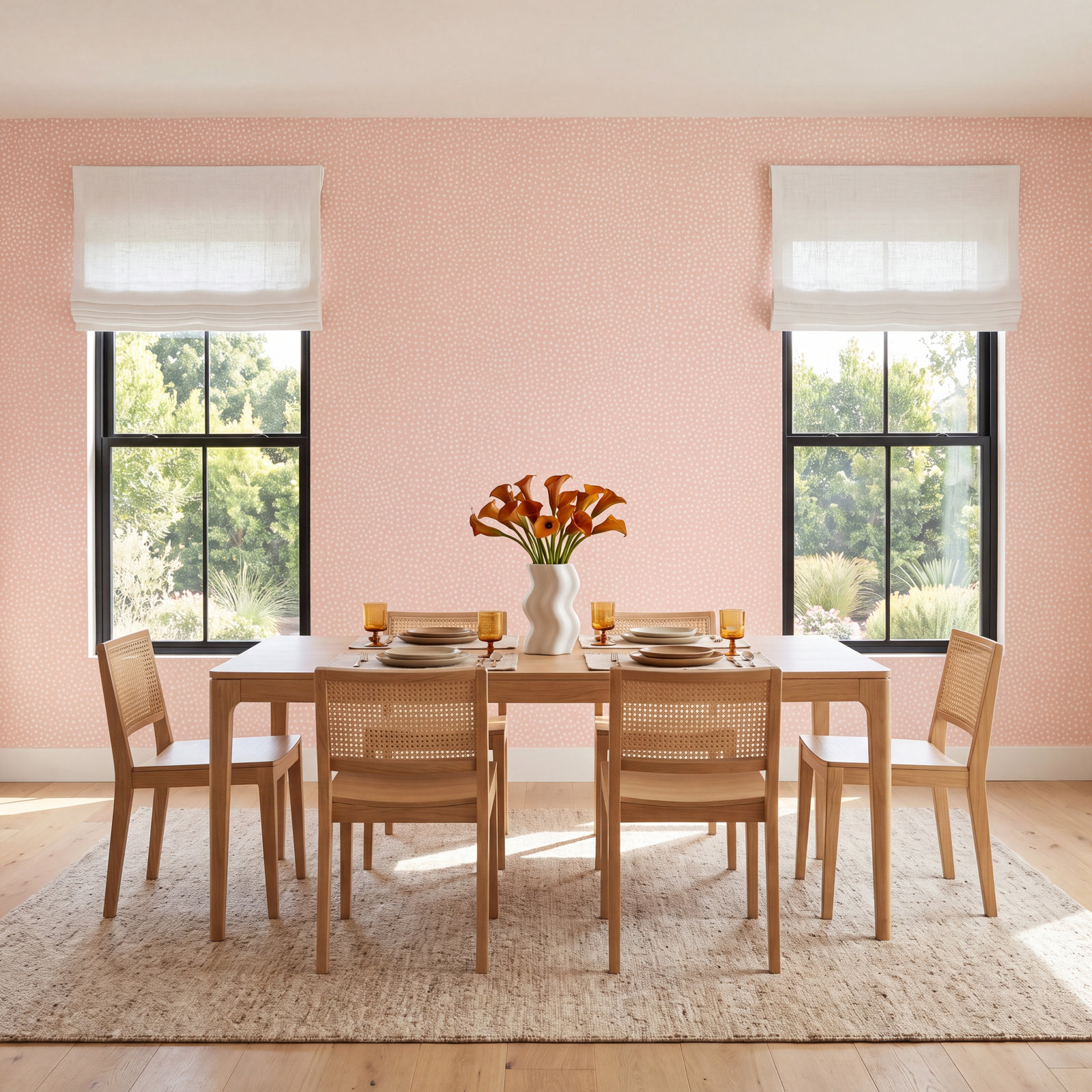 Schumacher Raindots Wallpaper Roll, Washed Pink