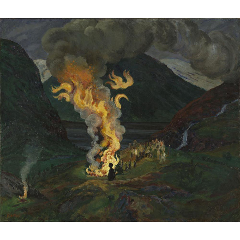 «Bonfire Celebrating Midsummer Nigh» par Nikolai Astrup - Art mural sur toile tendue avec châssis, H 18 po x l 14 po