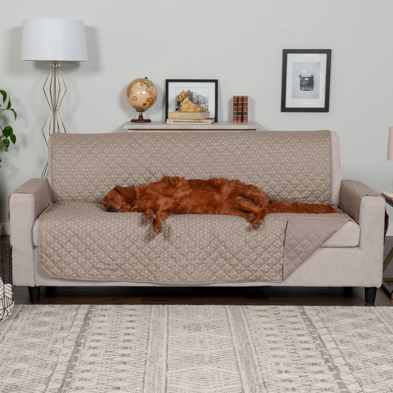 Gray Polyester Water-Resistant Reversible Sofa Cover Protector