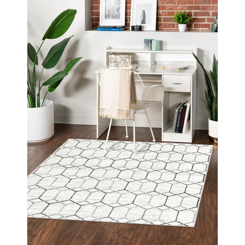 Tapis contemporain de couleur claire Eshin, Carré 5 pi 3 po