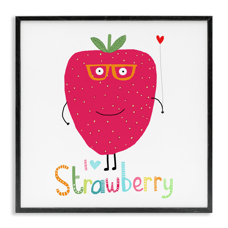 Art amusant, giclée encadrée de fraises par Carla Daly, H 12 po x l 12 po, Giclée encadrée noir minuit
