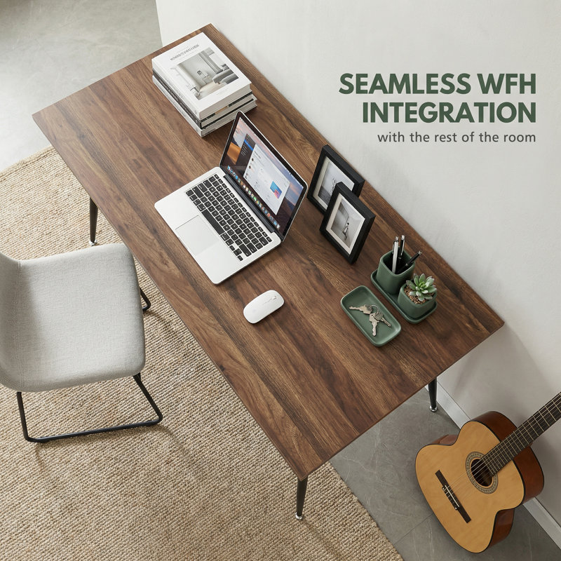 51.18" Brown Wood Grain Office Desk With Black Metal Legs Writing Desk For Home Office