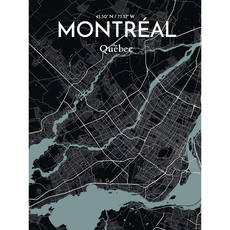 « montréal city map », reproduction d’impression sur affiche en minuit, H 17 po x l 11 po