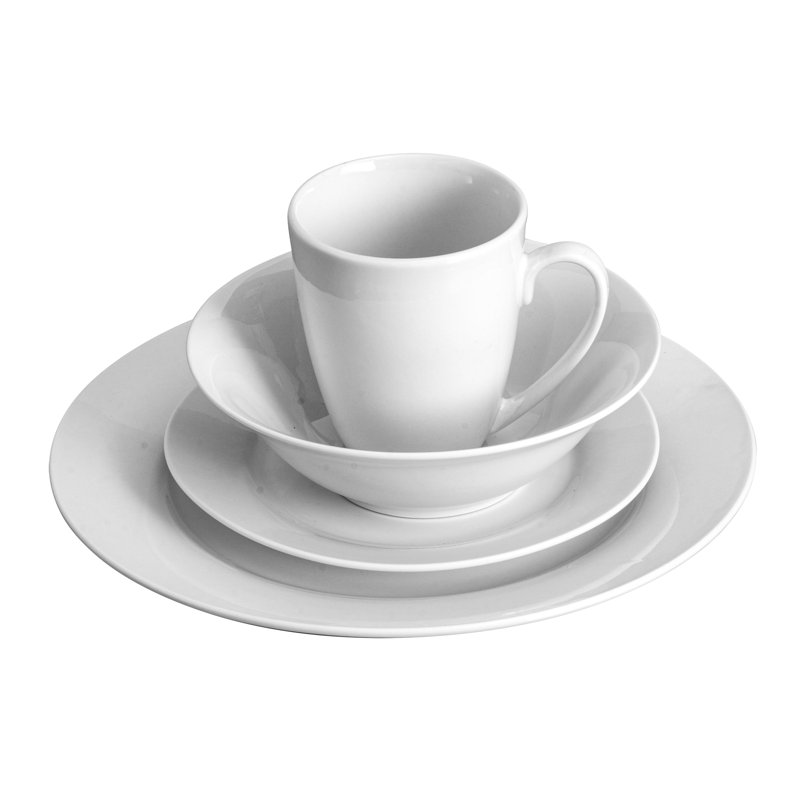 White Porcelain 16-Piece Dinnerware Set, Service for 4