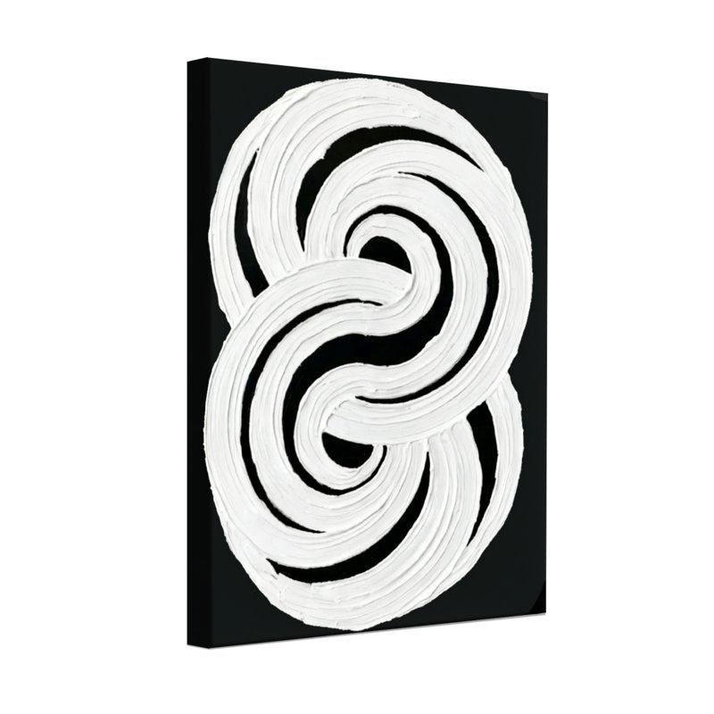 Abstrait abstrait tourbillons blancs sur toile noire, H 18 po x l 12 po