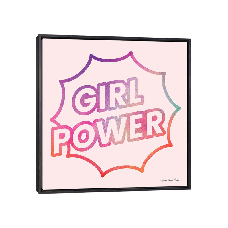 Girl Power I - impression d'art graphique, Toile avec cadre noir patiné, Pas de tapis, H 37 po x l 37 po x P 1,5 po