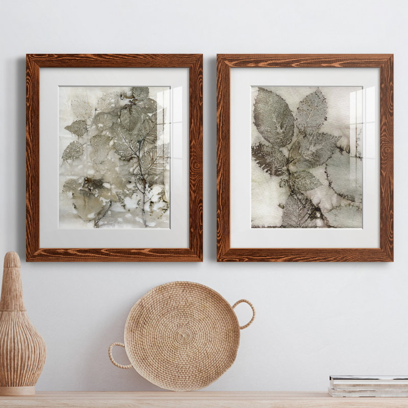 Birch Leaves I - ensemble de 2 reproductions d'art sur papier, H 24 po x l 36 po x P 1,5 po, Papier avec cadre érable