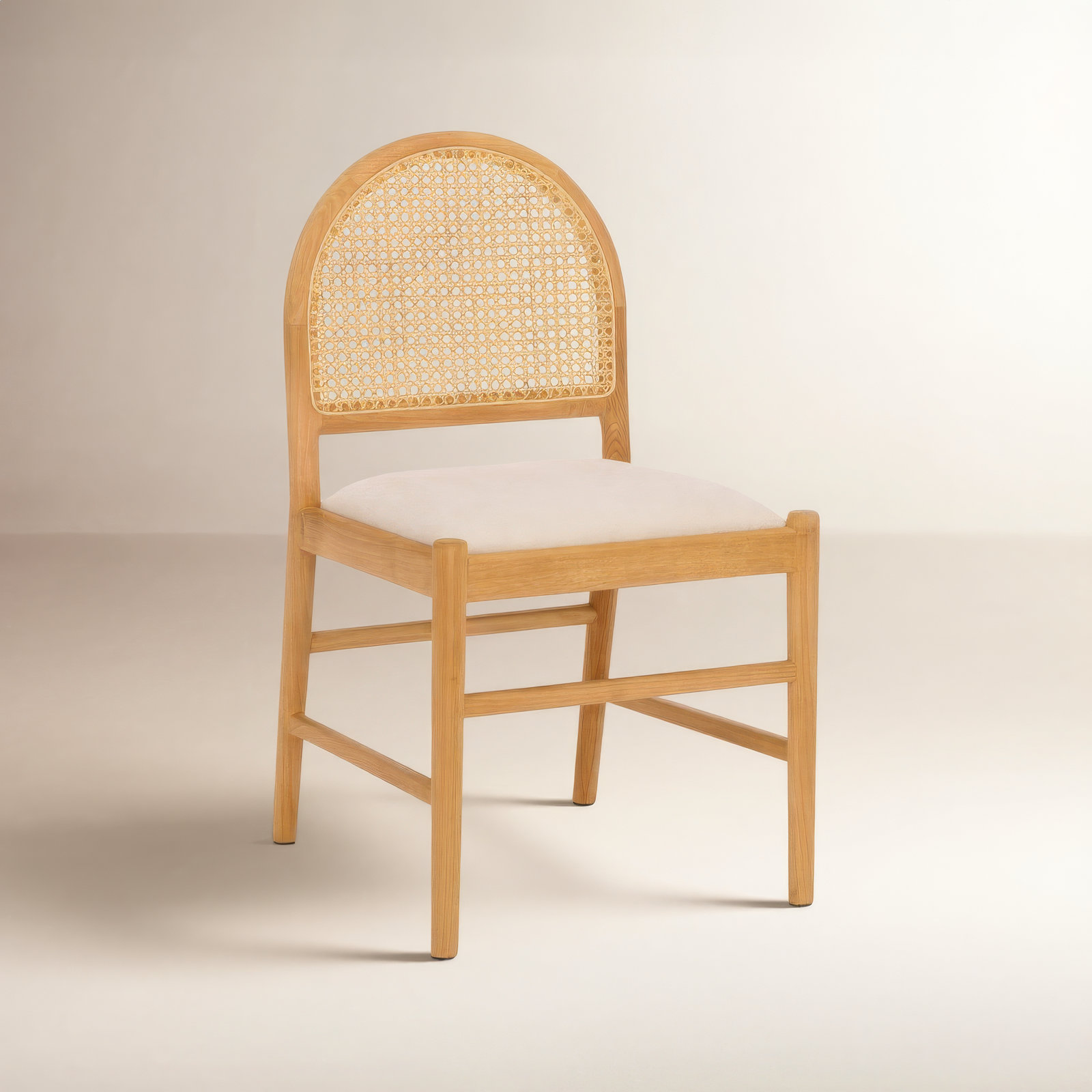 Ottavia Genuine Leather Dining Chair, Medium Oak, Natural Boucle